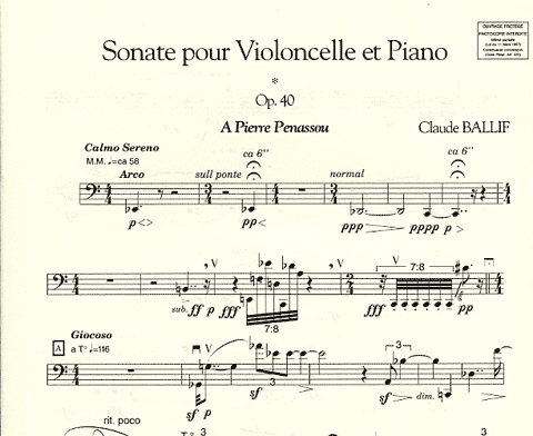 Ballif, Claude: Sonate Op.40 (cello & piano)