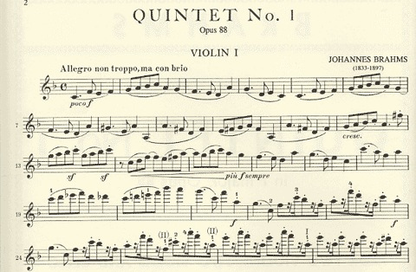 Brahms: Quintet Op.88 No.1 (2 violins, 2 violas, cello)