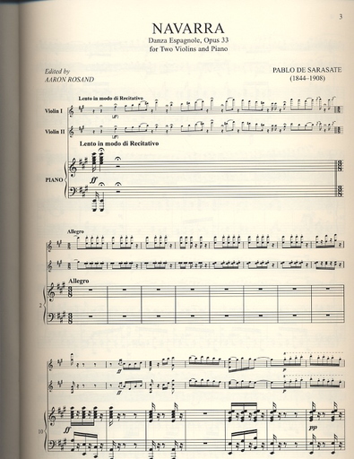 Sarasate, Pablo de (Aaron Rosand, editor): Navarra, Danza Espagnole, Op. 33 (2 violins and piano)