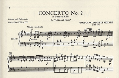 Mozart, W.A. (Francescatti): Concerto No.2 in D KV 211 (violin/piano) urtext