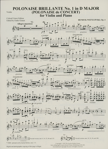 Wieniawski, H. (Heifetz/Granat): Polonaise Brillante No. Op. 4 (violin & piano)