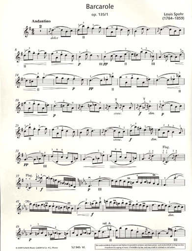 Spohr, Louis: Barcarole from Six Salon Pieces, Op. 135 #1 (violin & piano)