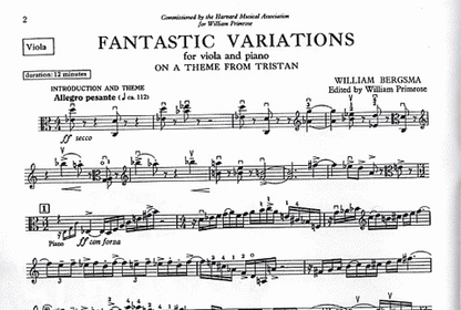 Bergsma, W.: Fantastic Variations on a Theme from Tristan (viola & piano)