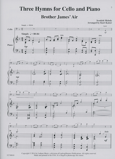 Kaiser, Kurt, (arr): Three Hymns for cello and piano