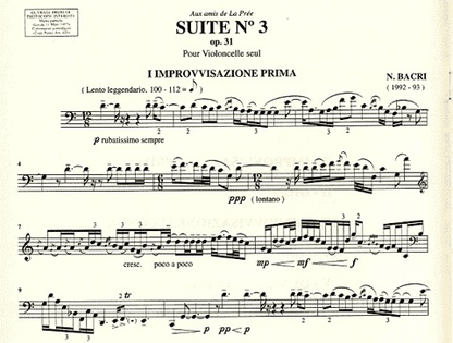Bacri, Nicolas: Suite No.3 Op.31 (cello solo)