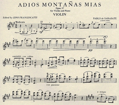 Sarasate, Pablo de: Adios Montanas Mias Op.37 (violin & piano)