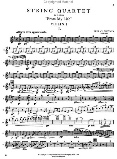 Smetana, Bedrich: String Quartet No. 1 in e minor -From My Life (set of parts)