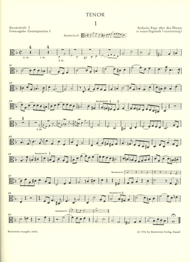 Bach, J.S.: The Art of the Fugue (Die Kunst der Fuge) set of parts (string quartet) Barenreiter