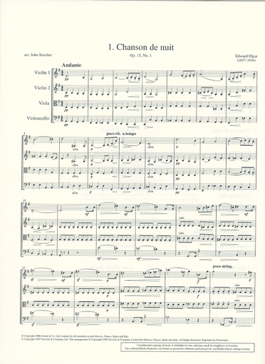 Kember, John: Chanson de nuit-8 20th-century pieces (string quartet, score & parts)
