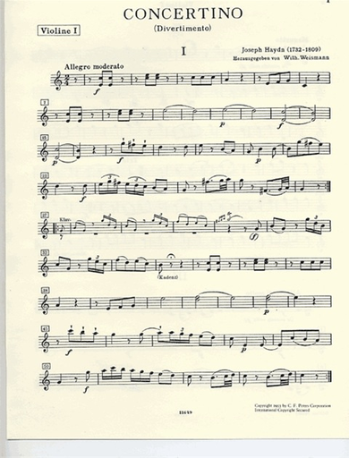 Haydn, F.J.: Concertino (Divertimento) in C, Hob XIV/3 (2 violins, cello, piano)