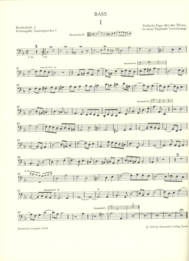 Bach, J.S.: The Art of the Fugue (Die Kunst der Fuge) set of parts (string quartet) Barenreiter