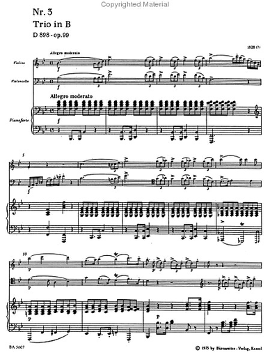 Schubert (Feil): Piano Trio in Bb Major, D898, Op.99 (violin, cello, & piano) Barenreiter