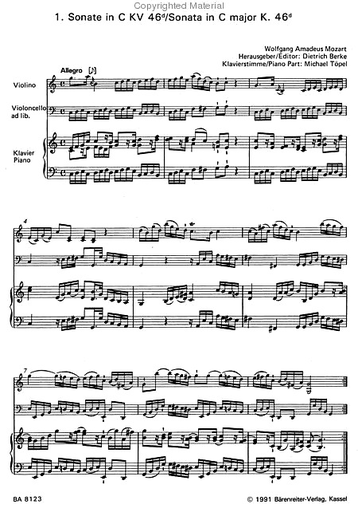 Mozart , W.A.: 2 Sonatas K46d & 46e (violin, cello, piano) Barenreiter
