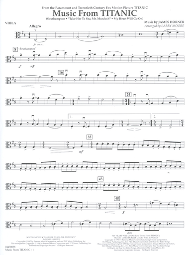 Horner: Music from Titanic - Pops for String Quartet (score and parts)