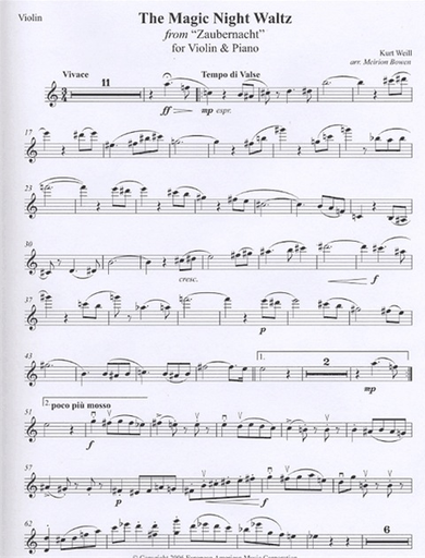 Weill, Kurt: The Magic Night Waltz from Zaubernacht (violin & piano)
