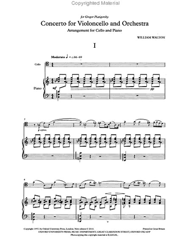 Walton, William: Cello Concerto-2nd edition (Cello & Piano) OUP