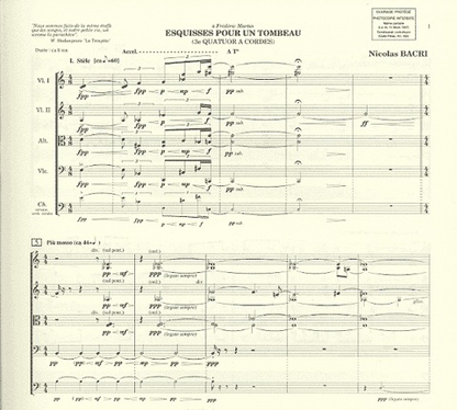 Bacri, Nicolas: Esquisses pour un tombeau, Op.18, No.3-score and parts (string quartet)