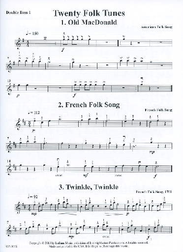 Montgomery, M. (arr.): 20 Folk Tunes for Bass Quartet or Trio (3-4 basses, and score)
