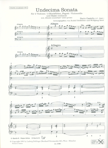 Castello, Dario: Sonate Concertate-Undecima Sonata (2 violins, Cello, Piano)