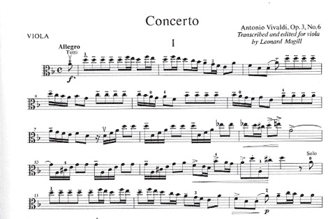 Vivaldi (Mogill): Concerto in D Minor Op.3#6 (Viola & Piano)