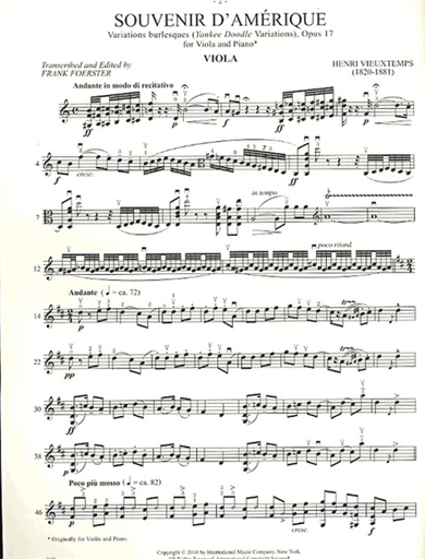 Vieuxtemps, Henri: Souvenir d'Amerique, Yankee Doodle Var., Op.17 (viola/piano)