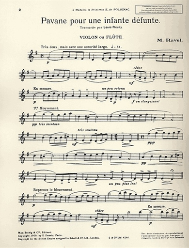 Ravel, Maurice: Pavane pour une enfante defunte for violin and piano