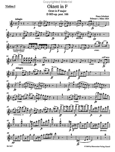 Schubert, F.: Octet Op.166-2 violins, viola, cello, bass, Clarinet, F horn, bassoon, Barenreiter