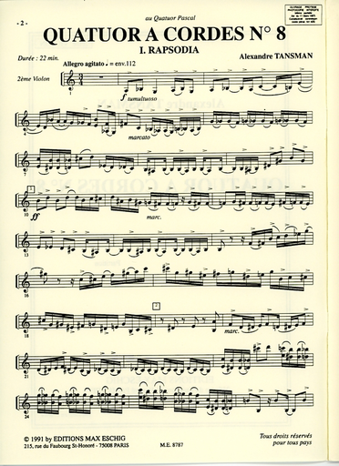 Tansman, Alexander: String Quartet No.8