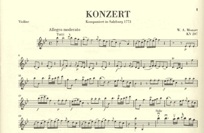 Mozart, W.A. (Seiffert, ed.): Concerto No.1 in Bb, KV 207, urtext (violin & piano)