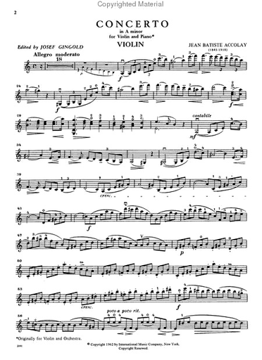 Accolay, J.B. (Gingold): Concerto No.1 in A minor (Violin & Piano) IMC