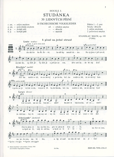 Mach, Stanislav: Fountain Op.103-30 Czech folk songs (violin solo) Editio Supraphon, Barenreiter