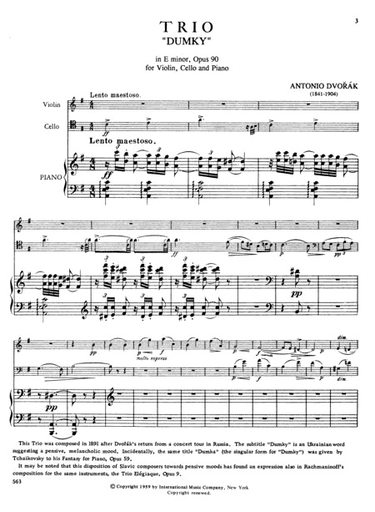 Dvorak, Antonin: Piano Trio in E minor Op. 90 "Dumky"(violin, Cello, Piano)