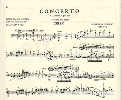 Schumann, R. (Rose): Cello Concerto in A minor, Op.129 (cello & piano)