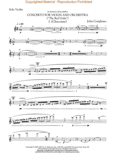 Corigliano: The Red Violin Concerto (violin & piano)
