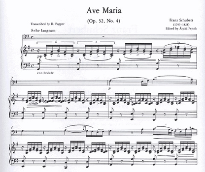 Schubert, Franz (Pejtsik) : Ave Maria Op.52 No.4 (cello & piano) Editio Musica Budapest