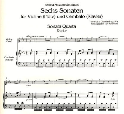 Giordani, Tommaso: Six Sonatas Op.IVa V.2 (violin & piano)
