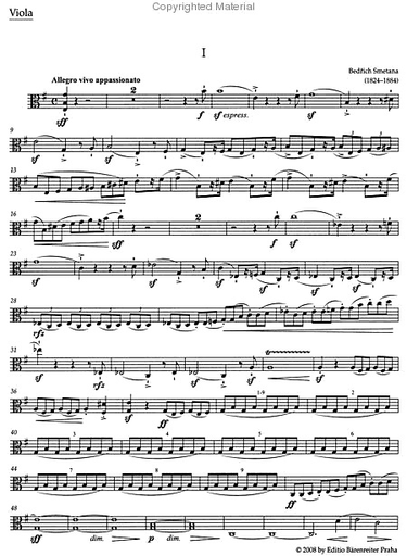 Smetana, Bedrich: String Quartet No. 1 in e minor -From My Life-Aus Meinem Leben (set of parts) Barenreiter