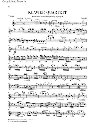 Brahms, J. (Krellmann, ed.): Piano Quartet, Op.25, No. 1, in G Minor (violin, viola, cello, and piano)