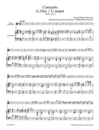 Telemann, G.P. (Hirschmann): Concerto in G Major (viola & piano) Barenreiter