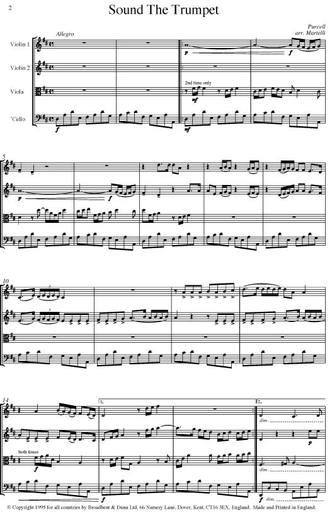 Purcell, Henry: Sound the Trumpet (string quartet)