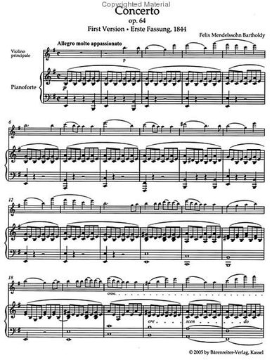 Mendelssohn, F. (Todd): Violin Concerto in E minor, Op.64 - Early & Late Versions (1844 & 1845) - URTEXT (violin & piano reductions) Barenreiter