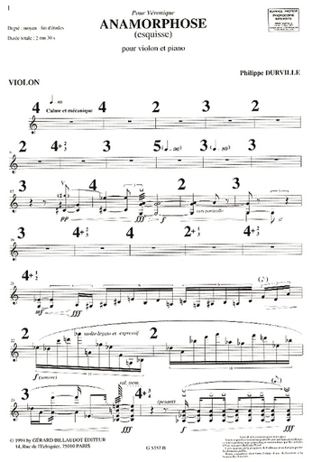 Durville, Philippe: Anamorphose (violin & piano)