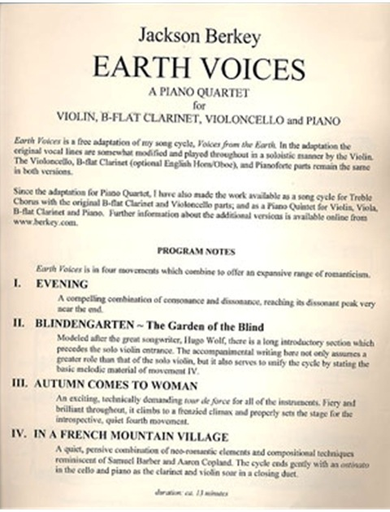 Berkey: Earth Voices (violin, clarinet, cello, & piano) Masters Music