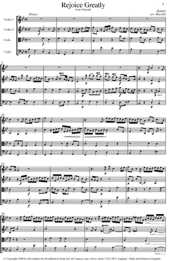 Handel, G.F. (Martelli): Rejoice Greatly from the Messiah (string quartet)