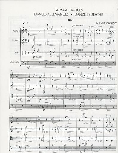 Vidovszky, Laszlo: German Dances for String Quartet - score and parts
