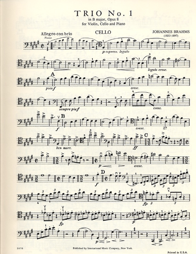 Brahms, Johannes: Trio No.1 in B major, Op.8 (violin, cello & piano) IMC
