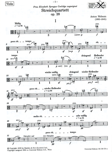 Webern, A.: String Quartet, Op.28 (2 violins, viola, and cello)