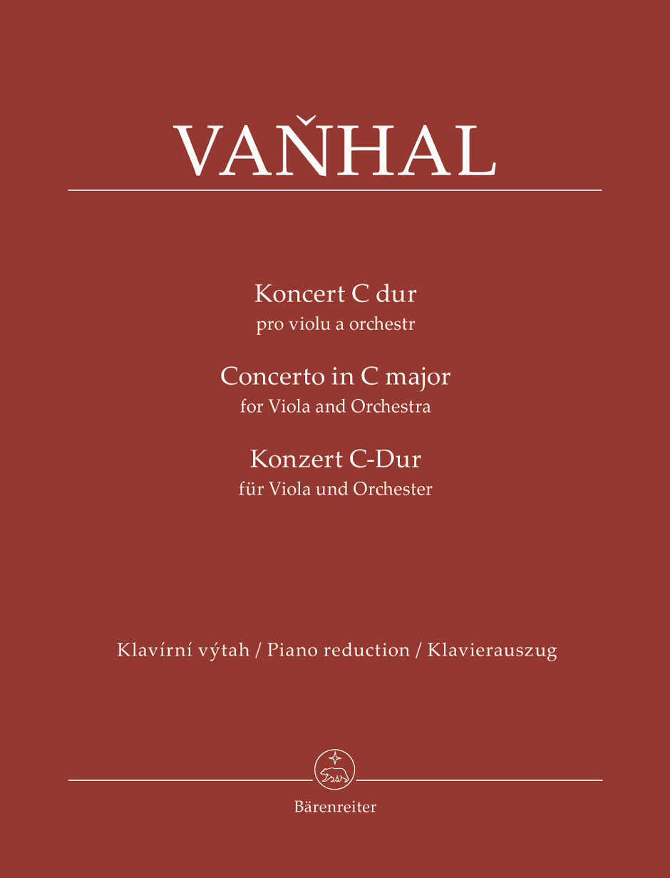 Vanhal, J.: Concerto in C Major for Viola and Orchestra (viola & piano reduction) Barenreiter