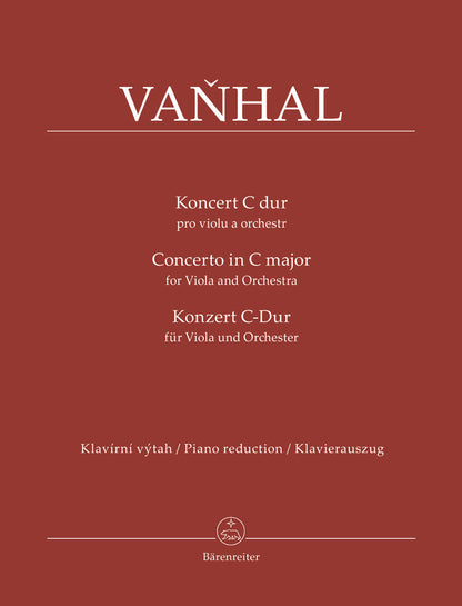 Vanhal, J.: Concerto in C Major for Viola and Orchestra (viola & piano reduction) Barenreiter