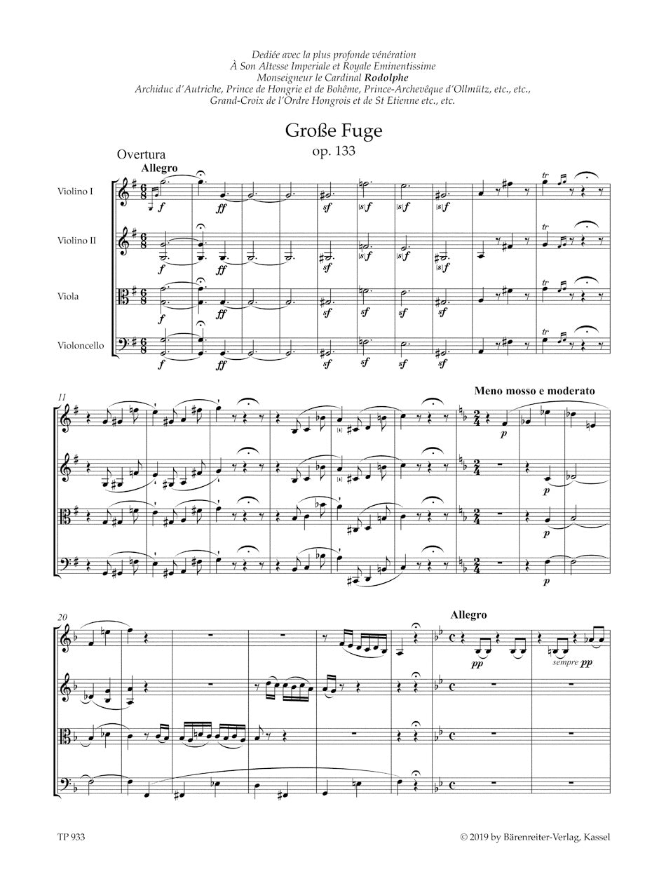 Beethoven (Del Mar): Grosse Fuge for String Quartet op. 133 (study score) Barenreiter